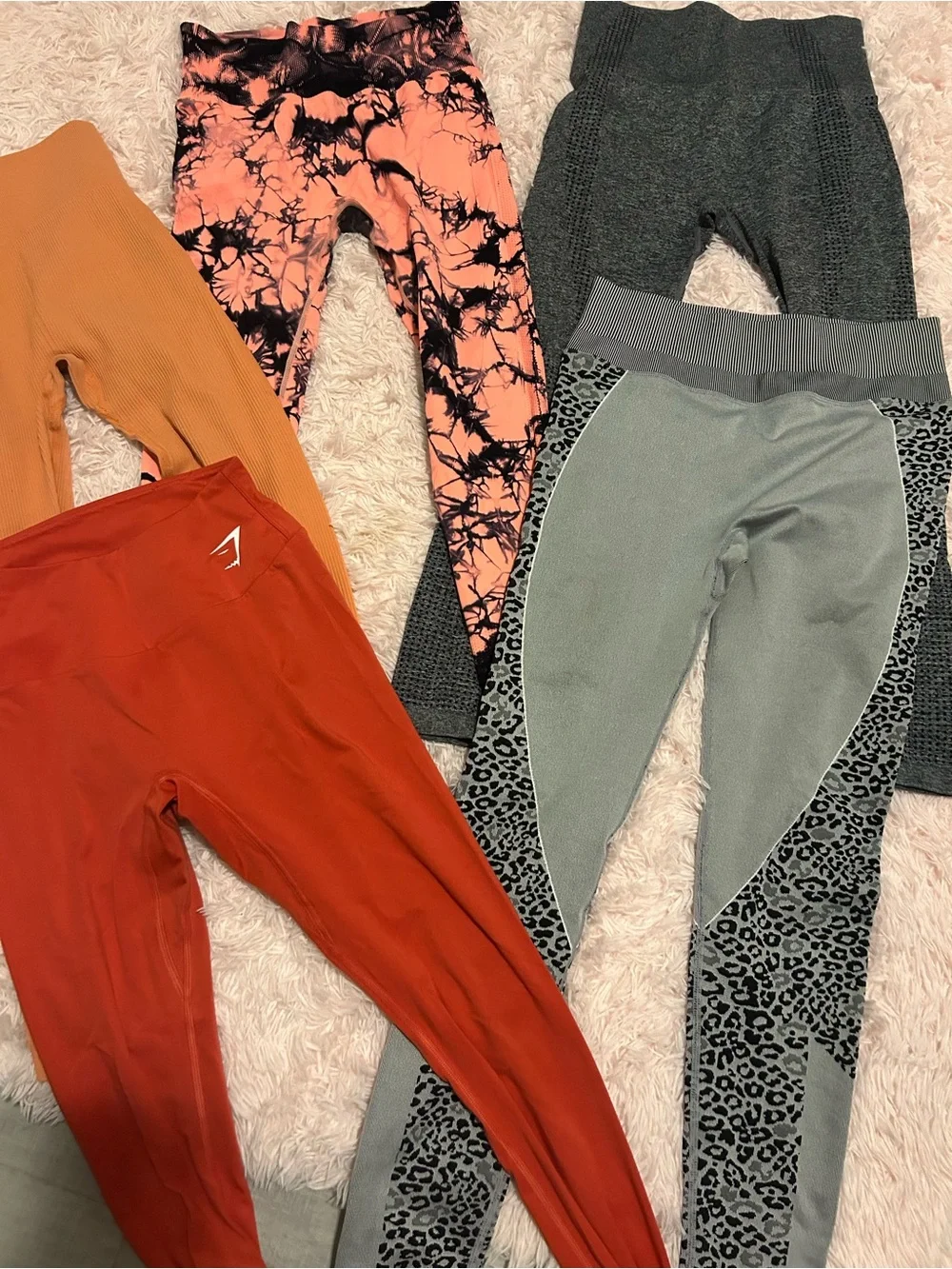 Gymshark Orange, Coral, Gray & Black Patterned Leggings Set 5 pairs